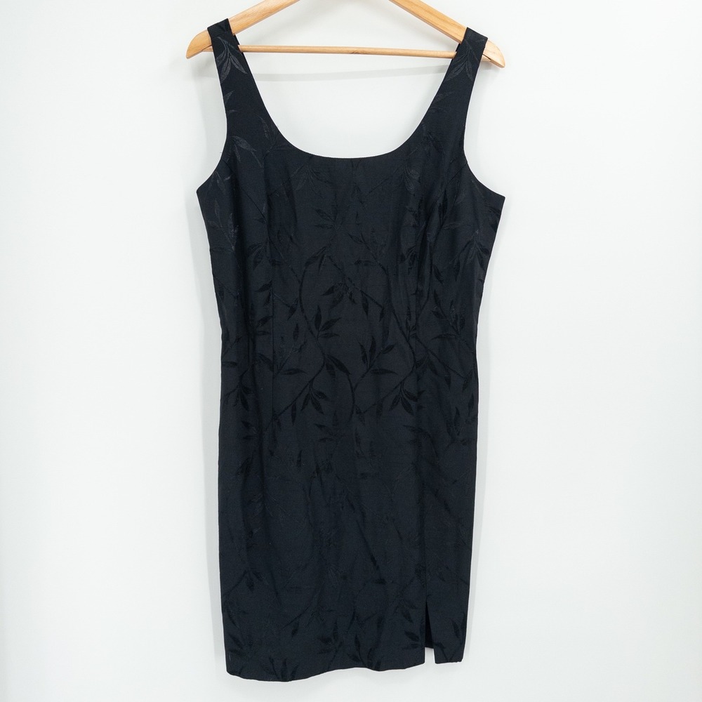 Vintage Y2K J.R. Nites Sheath Dress Women 14 Black Floral Cocktail Evening 90s